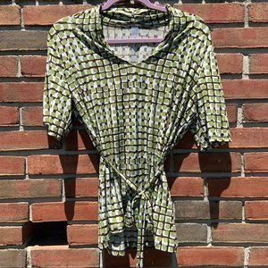 Square Print Blouse with Removable Belt